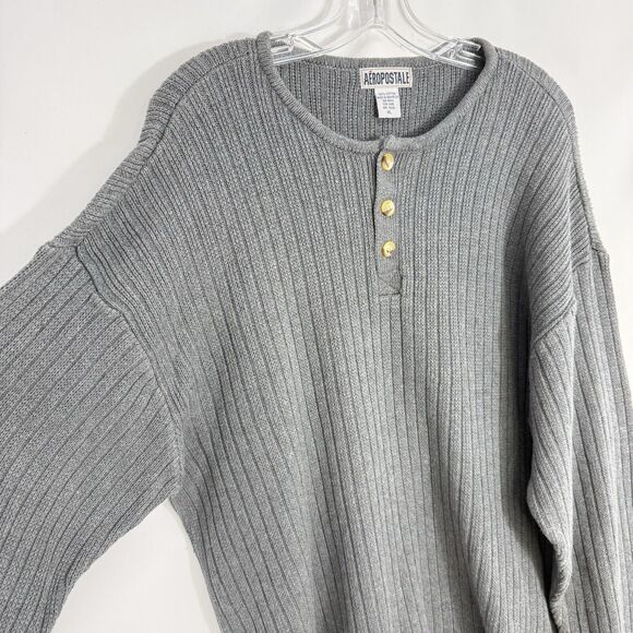 Vintage Aeropostale Sweater Mens Size XL Gray Henley Knit Ribbed Pullover - Picture 5 of 13